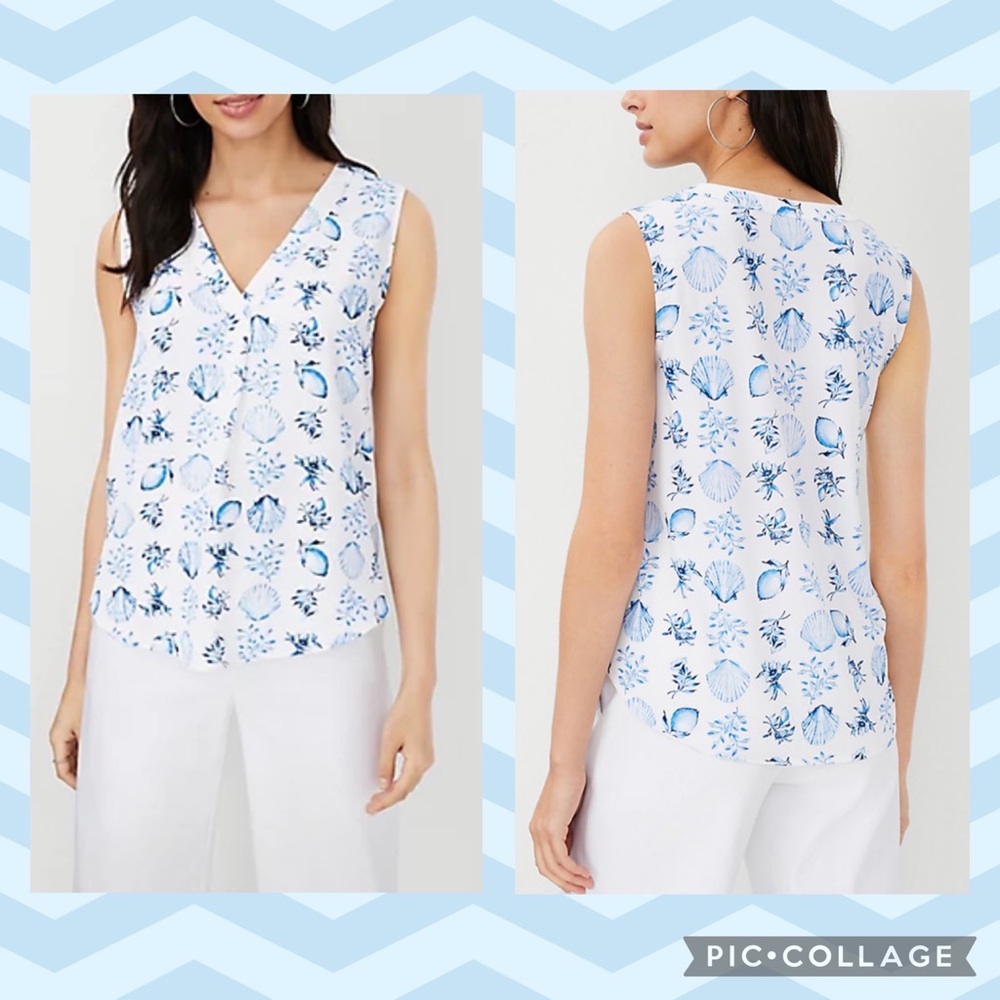 ANN TAYLOR WOMEN Shell Tile Mixed Media Pleat Front Top M